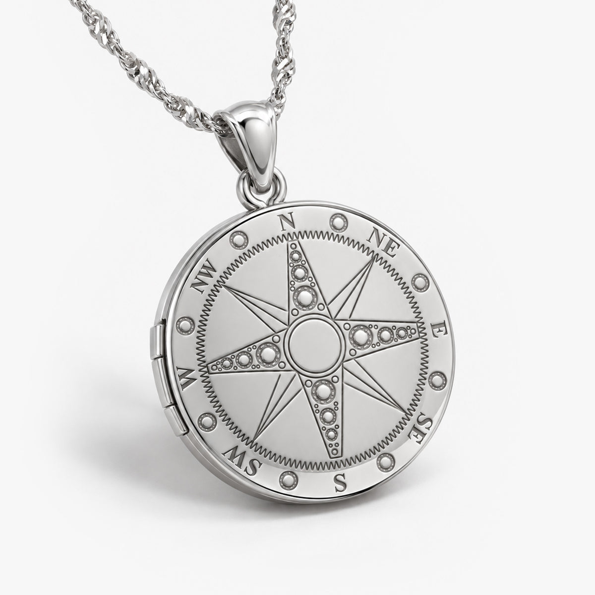 Nautical Compass Round Photo Locket