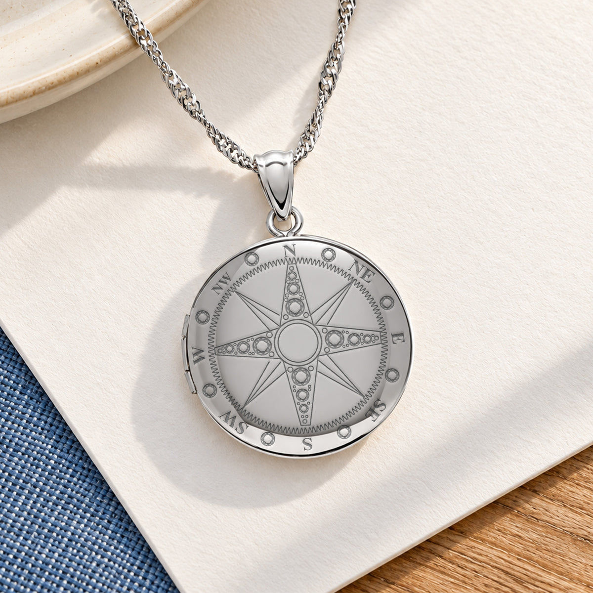 Nautical Compass Round Photo Locket - lifestyle