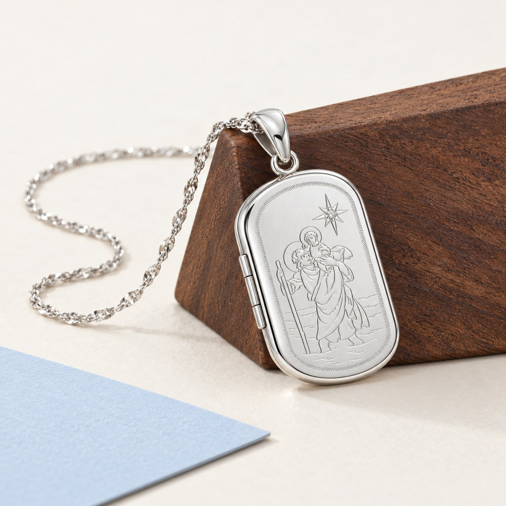 Saint Christopher Dog Tag Photo Locket - lifestyle