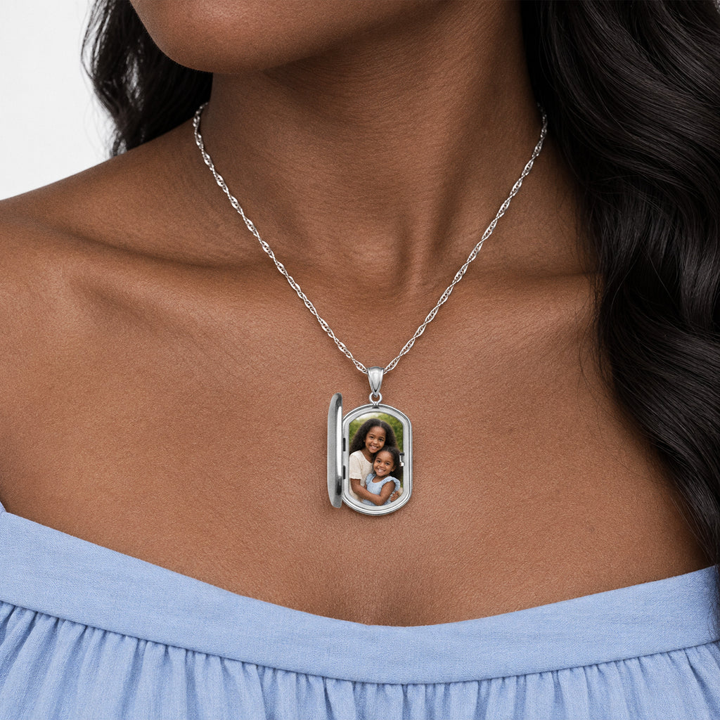 Saint Christopher Dog Tag Photo Locket - on model