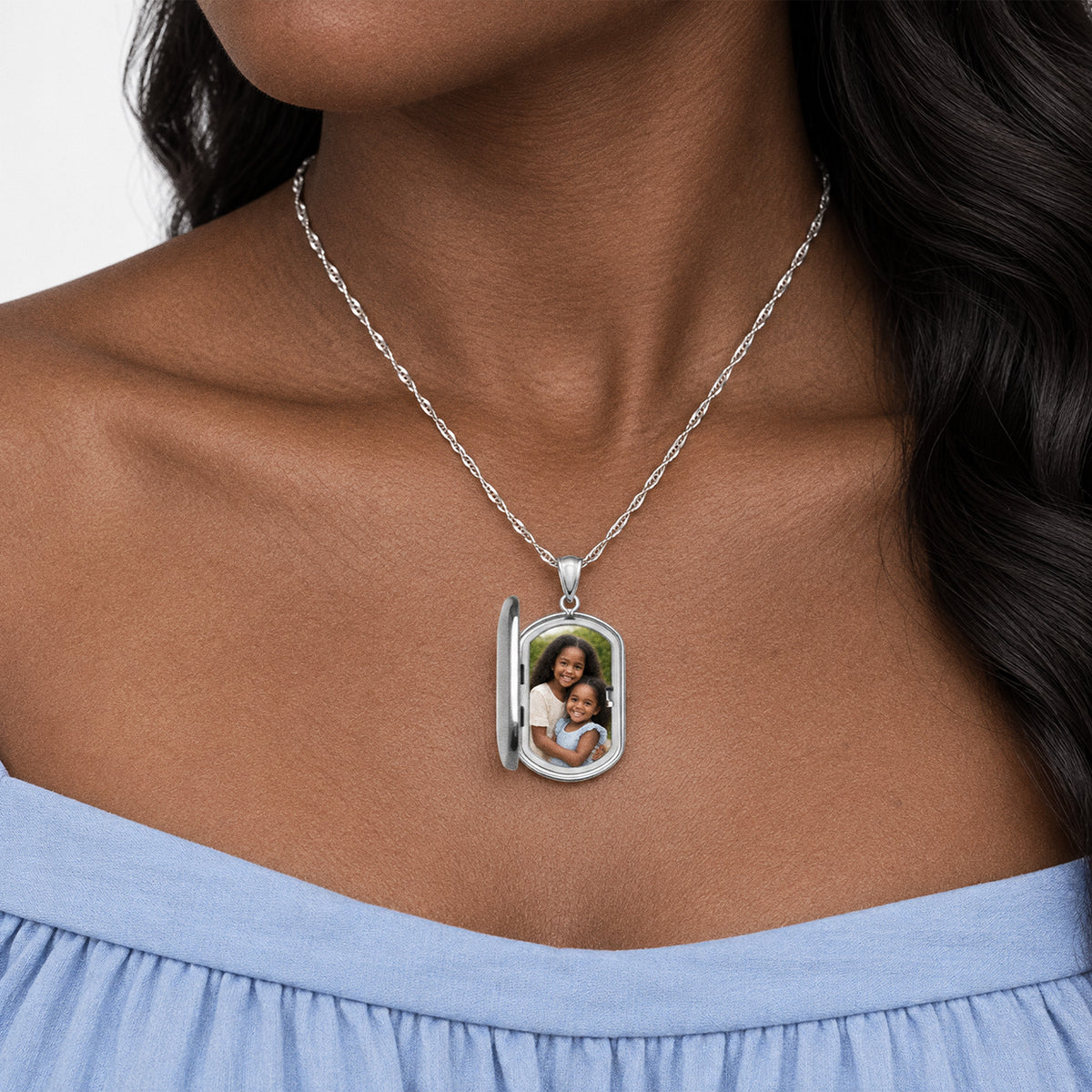 Saint Christopher Dog Tag Photo Locket - on model
