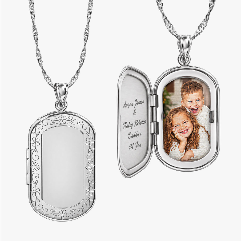 Floral Border Dog Tag Photo Locket