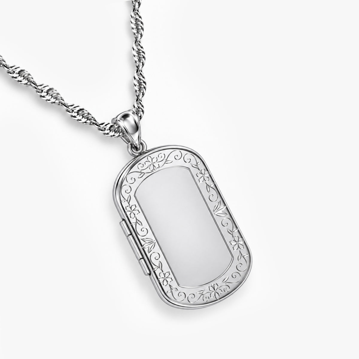 Floral Border Dog Tag Photo Locket