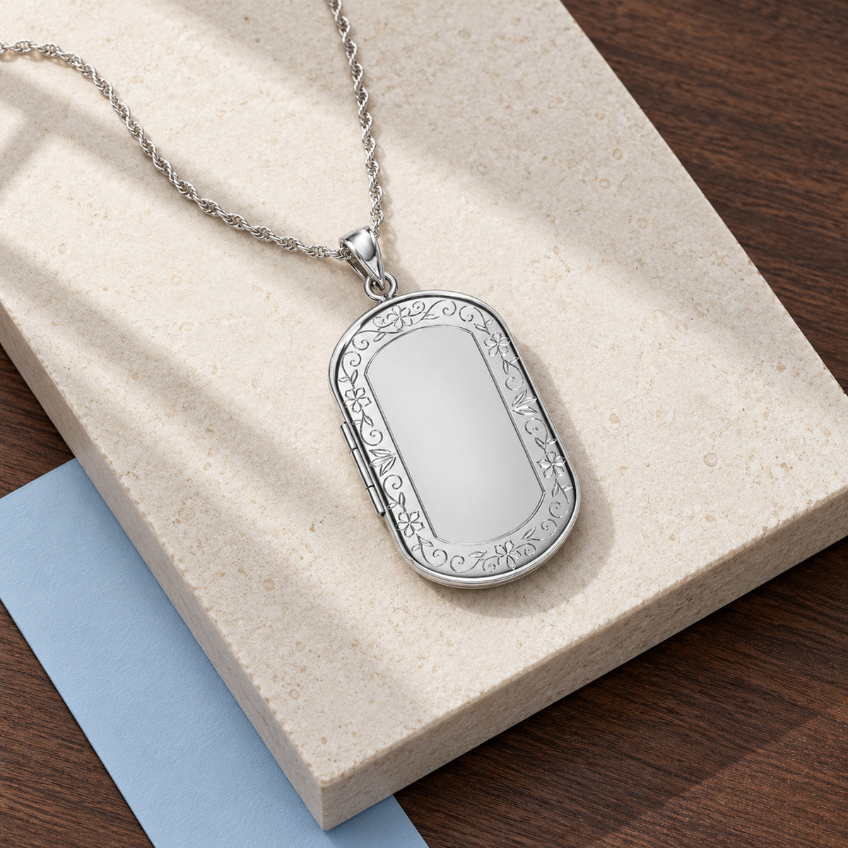 Floral Border Dog Tag Photo Locket - lifestyle
