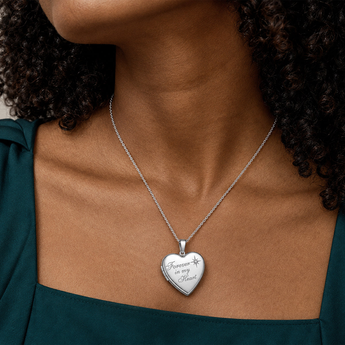 Diamond Forever In My Heart Heart Photo Locket - on model