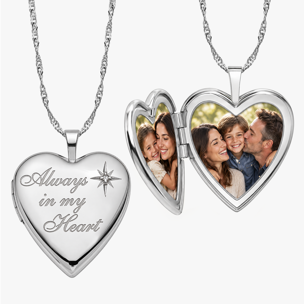 Diamond Always In My Heart Heart Photo Locket