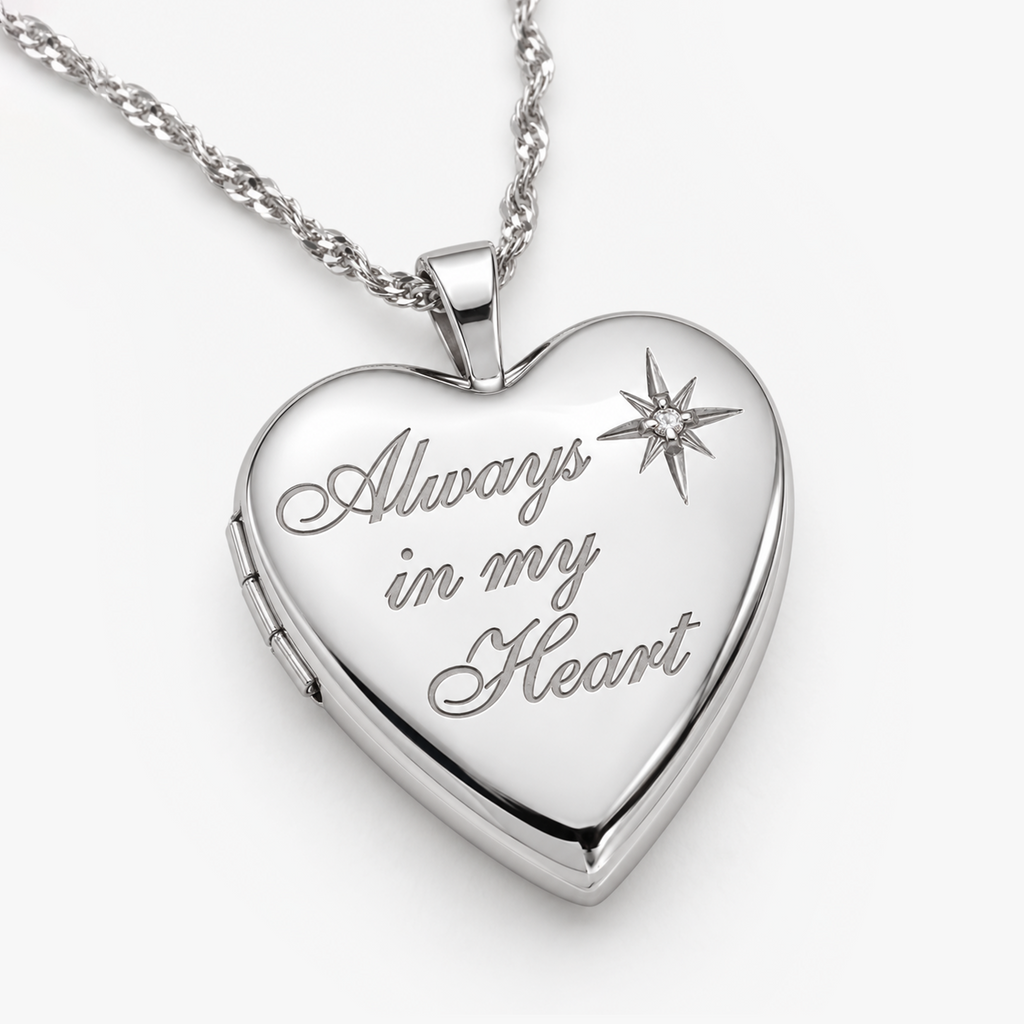 Diamond Always In My Heart Heart Photo Locket