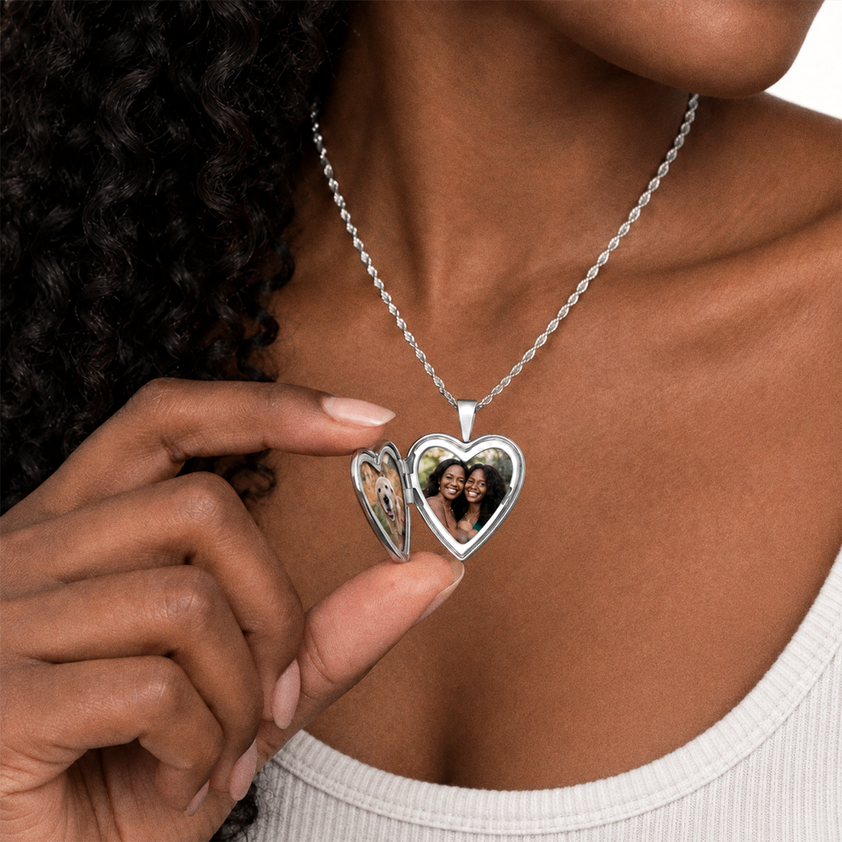 Diamond Always In My Heart Heart Photo Locket - on model