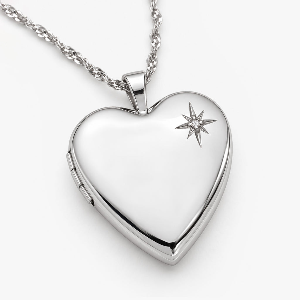 Engravable Diamond Heart Photo Locket