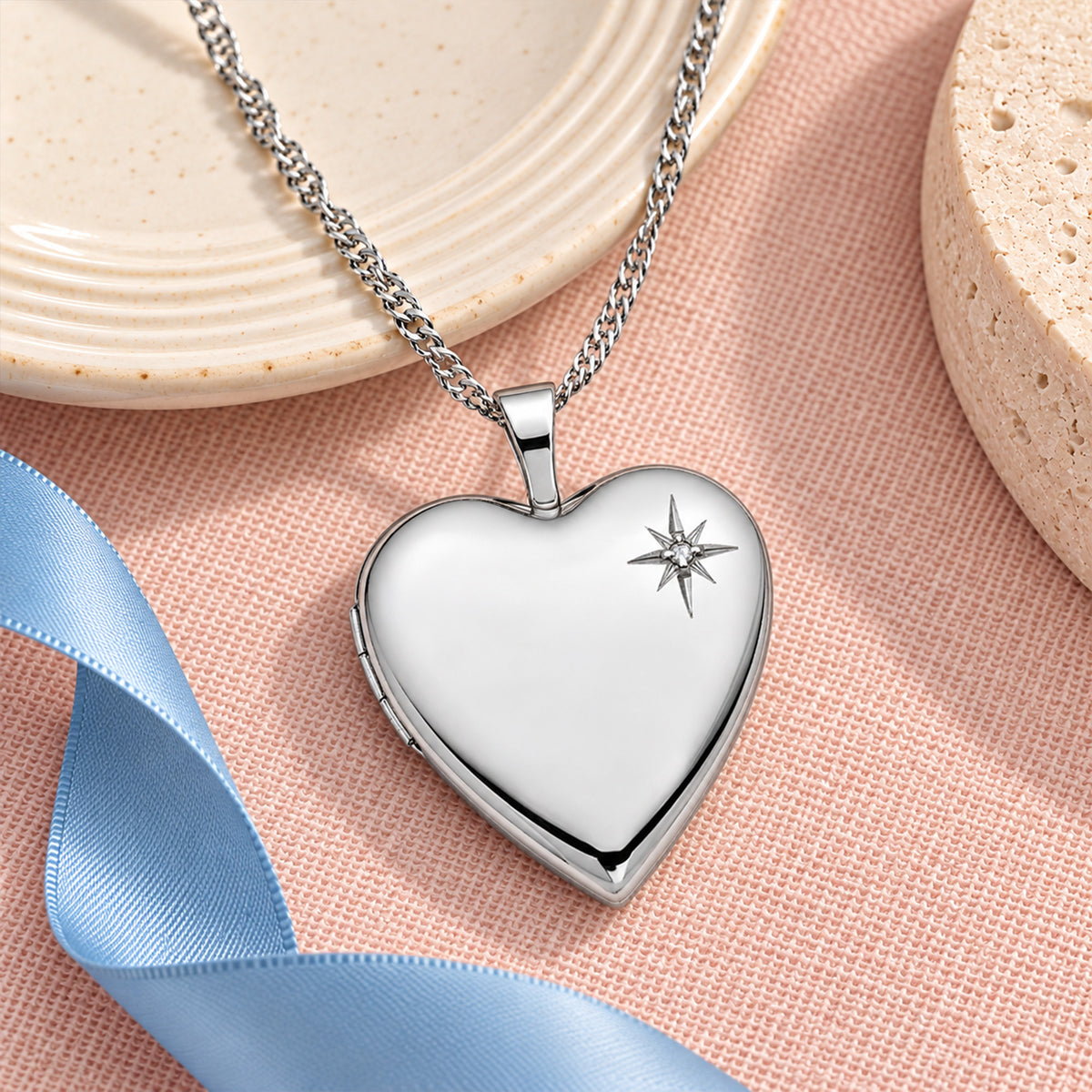Engravable Diamond Heart Photo Locket - lifestyle