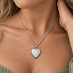 Engravable Diamond Heart Photo Locket - on model