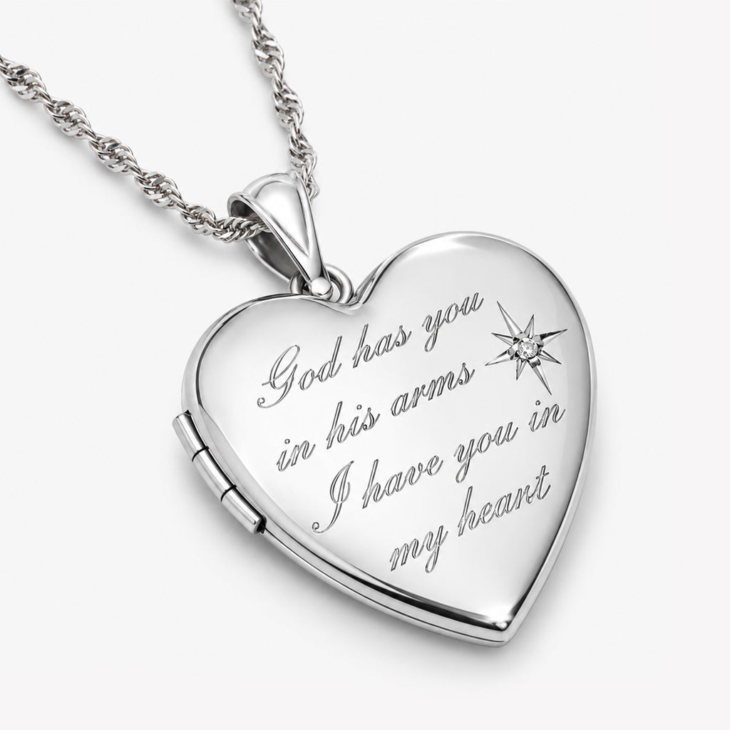 God has you.. Diamond Heart Photo Locket