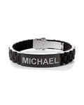 Engraved Black Stainless Steel ID Bracelet with Black Rubber Band
