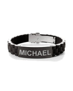 Engraved Black Stainless Steel ID Bracelet with Black Rubber Band