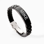 Engraved Black Stainless Steel ID Bracelet with Black Rubber Band
