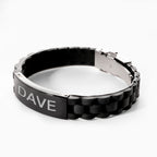 Engraved Black Stainless Steel ID Bracelet with Black Rubber Band