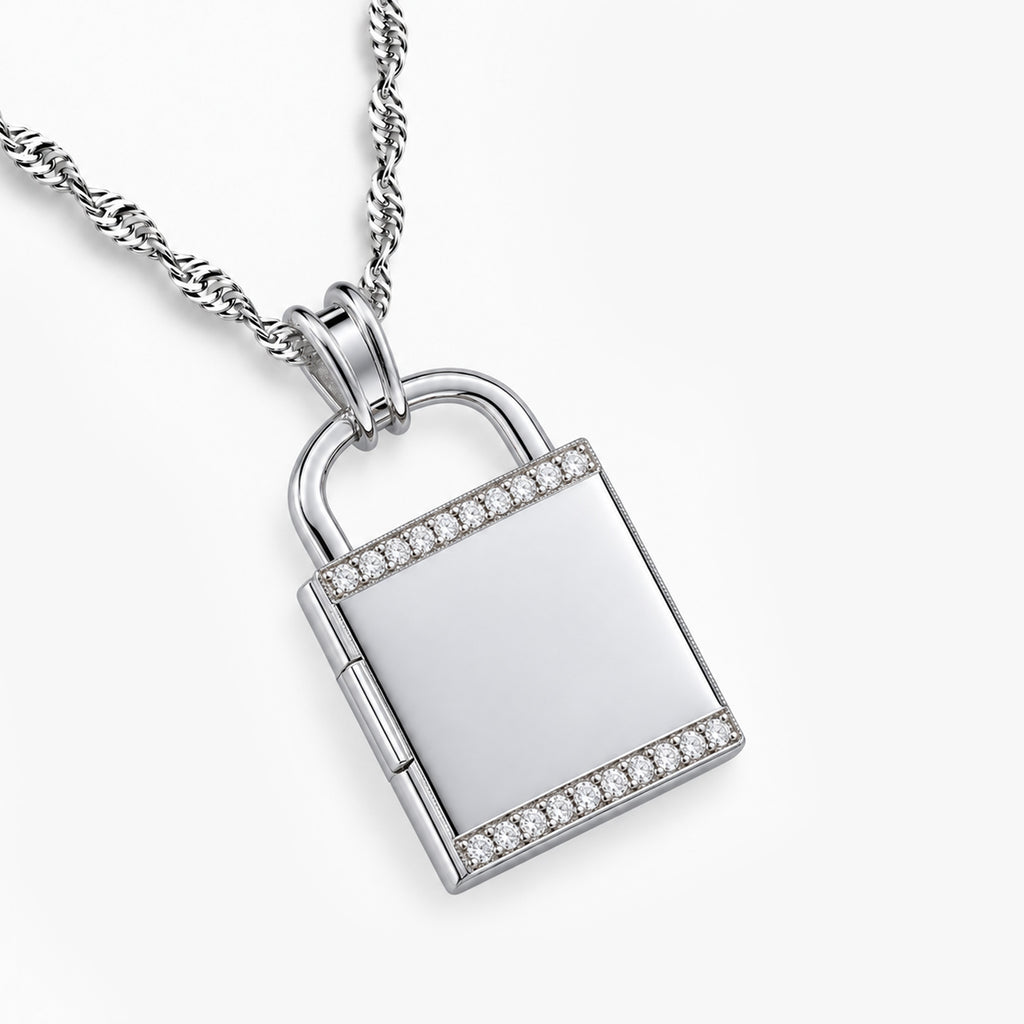 Exclusive CZ Padlock Photo Locket