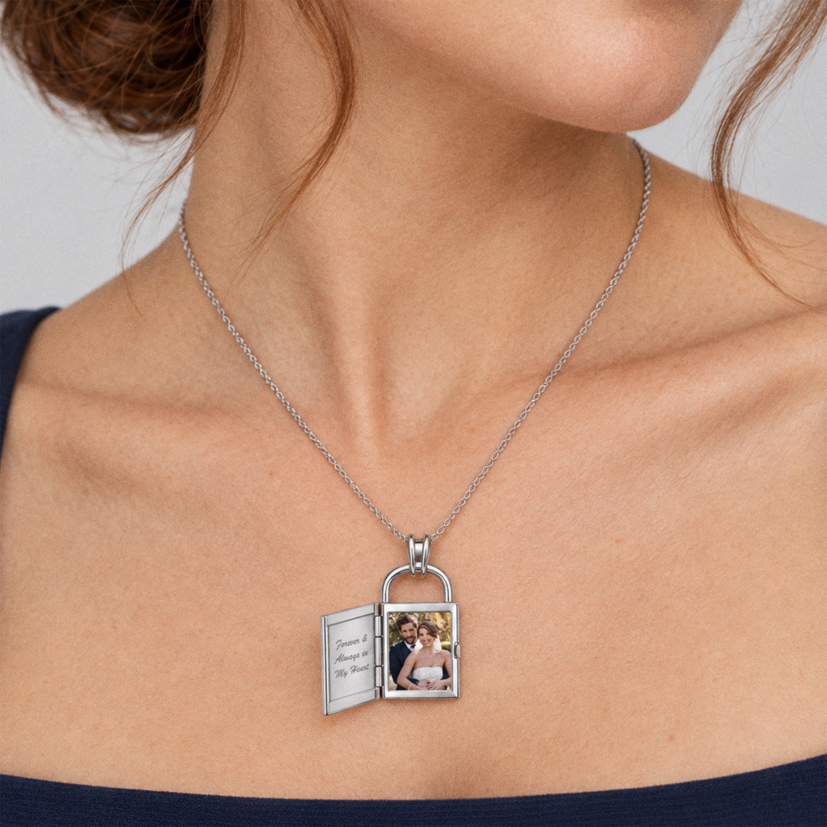 Exclusive CZ Padlock Photo Locket - on model