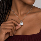 Exclusive CZ Padlock Photo Locket - on model