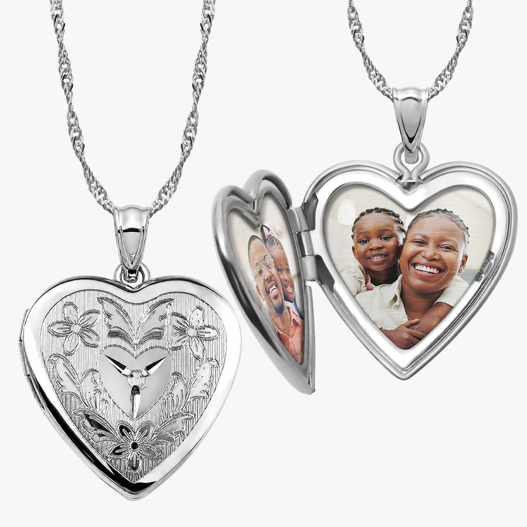 Floral Heart Photo Locket with Diamond