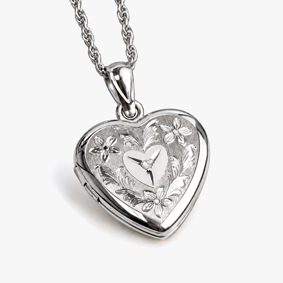 Floral Heart Photo Locket with Diamond
