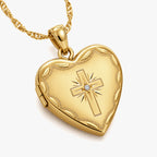 14K Gold Filled Cross Heart Photo Locket With Cz