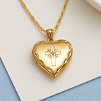 14K Gold Filled Cross Heart Photo Locket With Cz - lifestyle