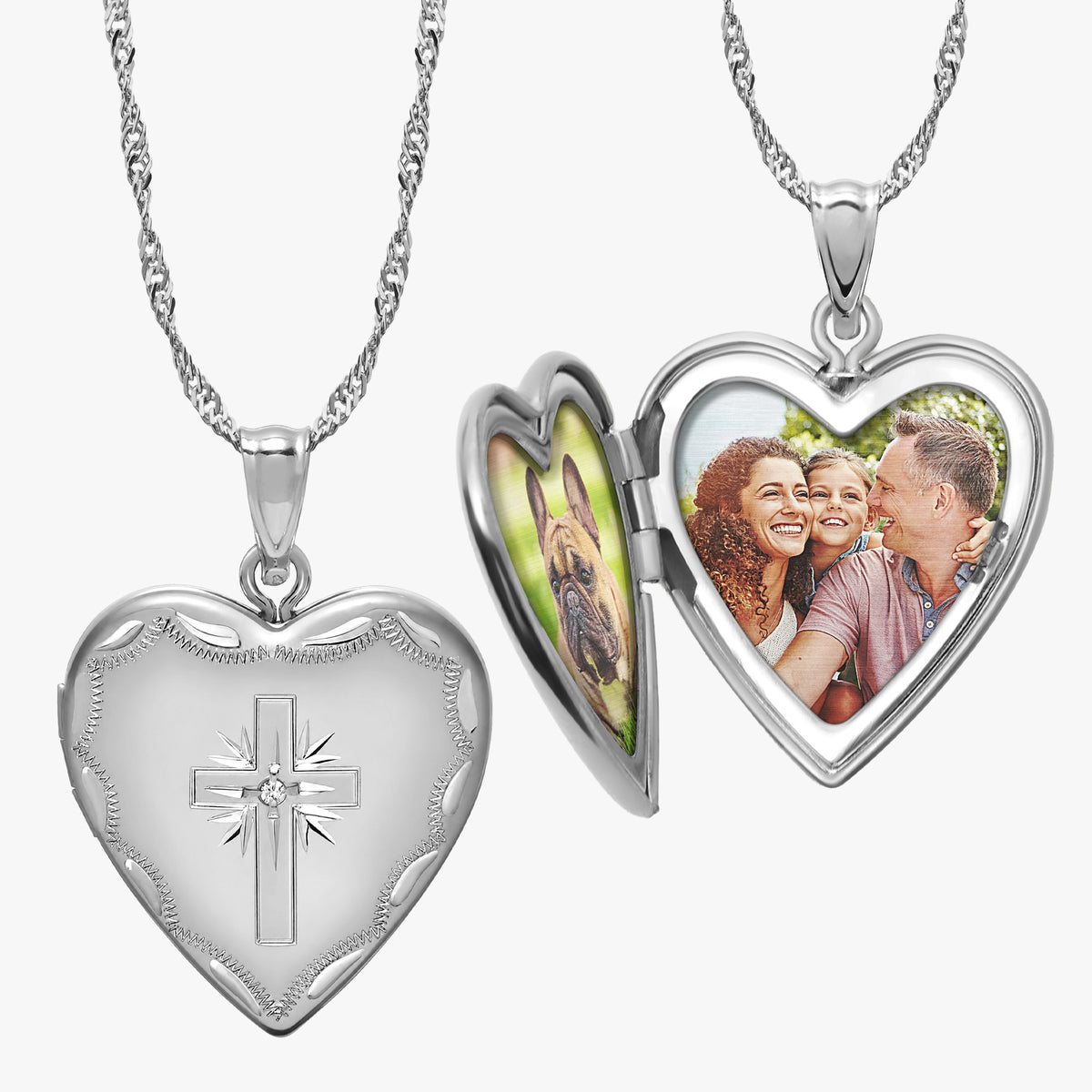 Cross Heart Photo Locket With Cz
