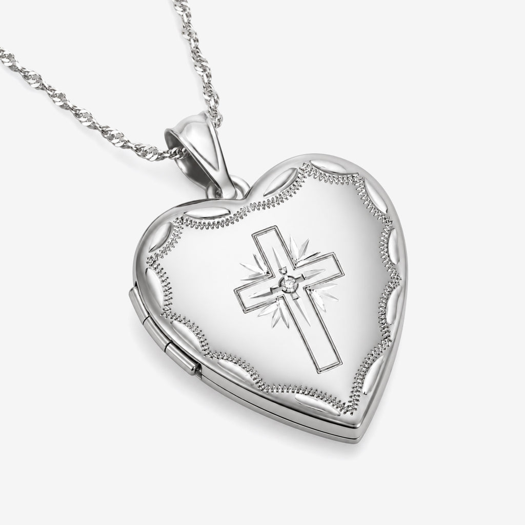Cross Heart Photo Locket with CZ