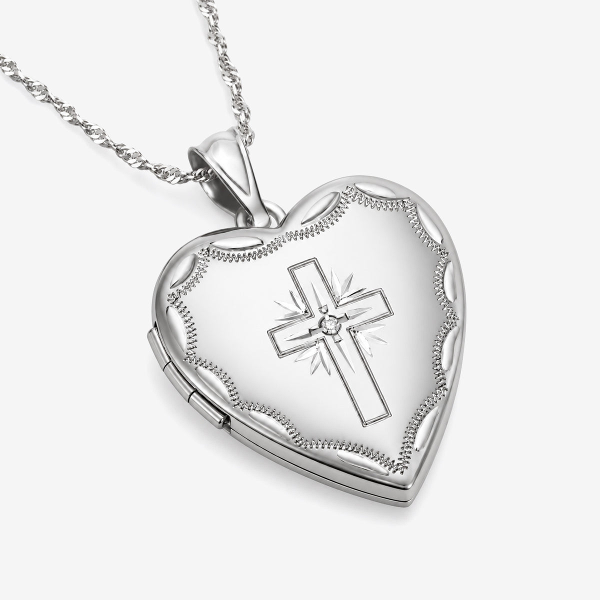 Cross Heart Photo Locket with CZ