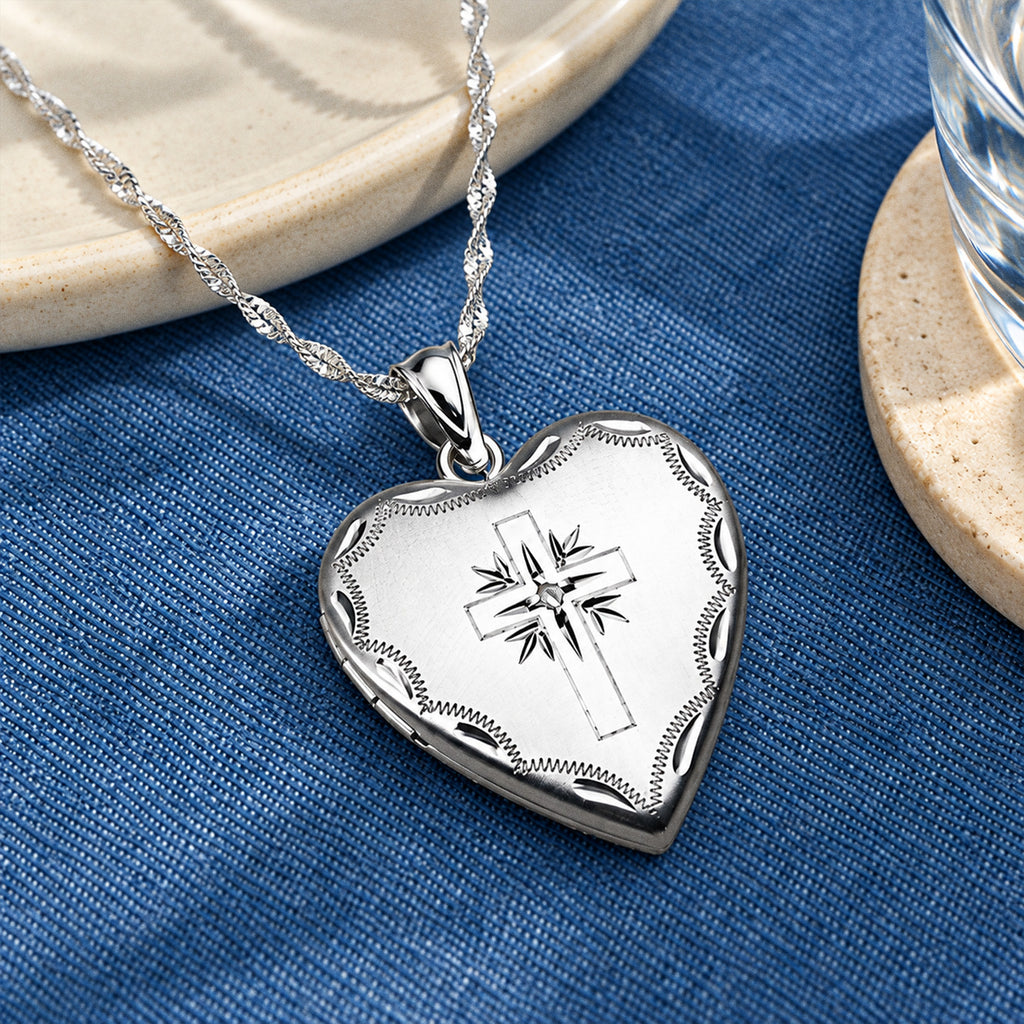 Cross Heart Photo Locket with CZ - lifestyle