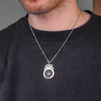 Teamster Union badge necklace worn with a black shirt (PG102316, secondary photo 1)