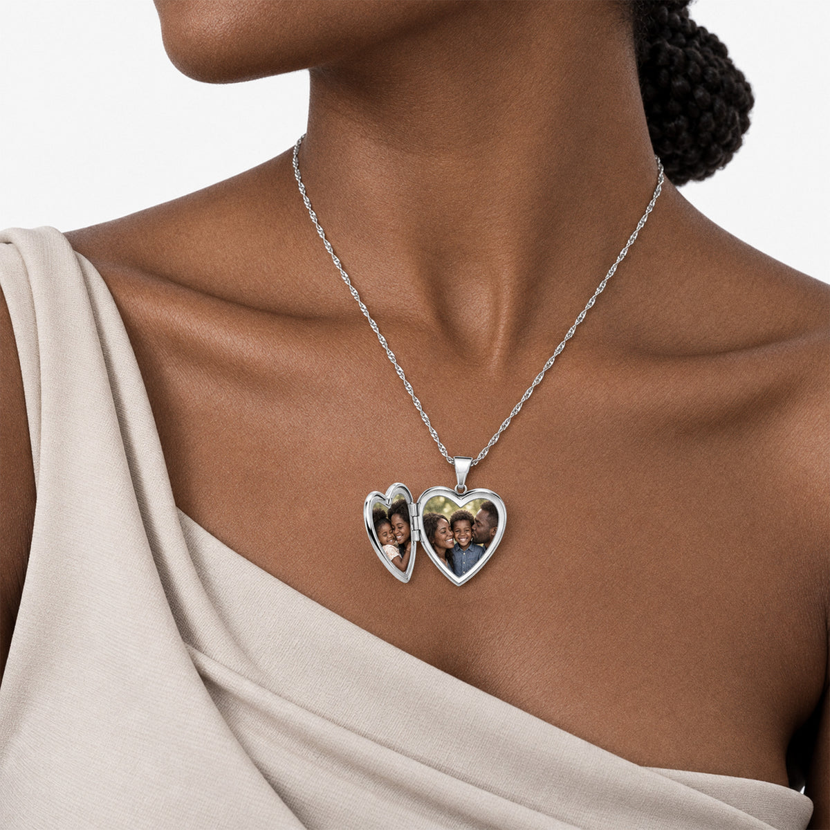 Floral Heart Photo Locket - on model
