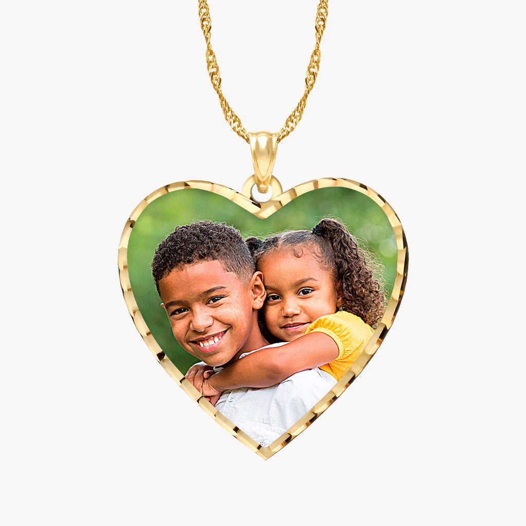 Modern Heart Photo Pendant with Diamond Cut Edge