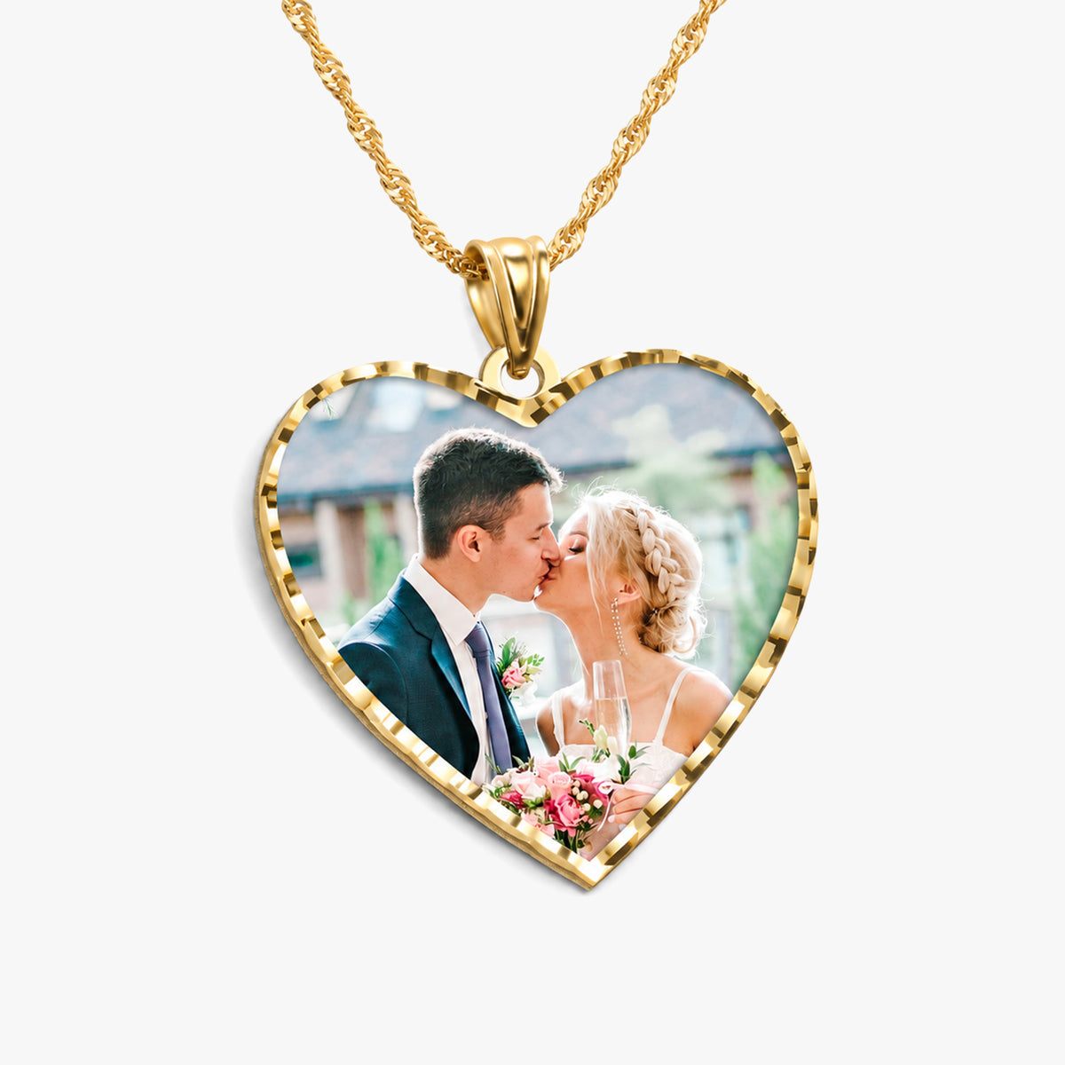 Modern Heart Photo Pendant with Diamond Cut Edge