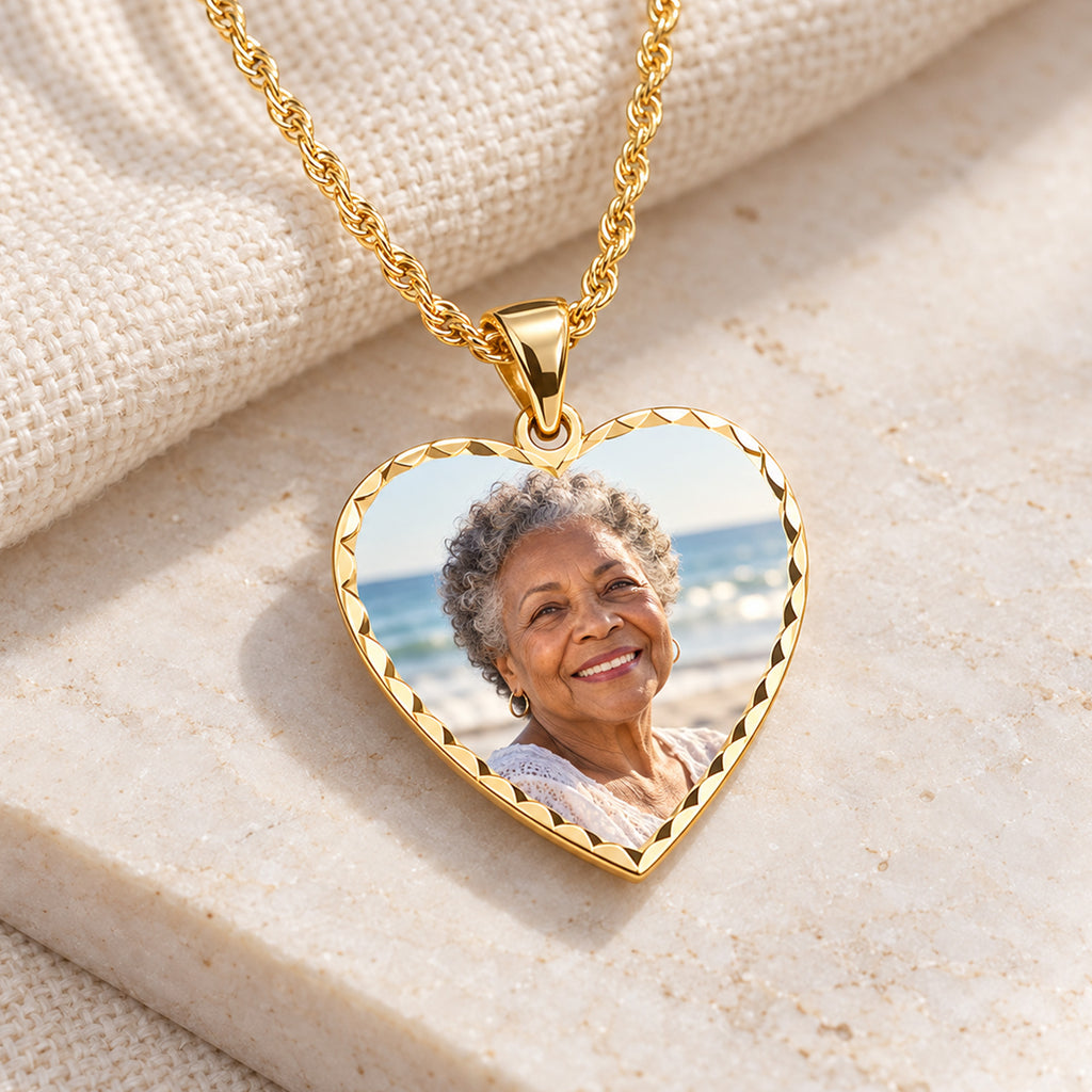 Modern Heart Photo Pendant with Diamond Cut Edge - lifestyle