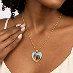 Modern Heart Photo Pendant with Diamond Cut Edge - on model