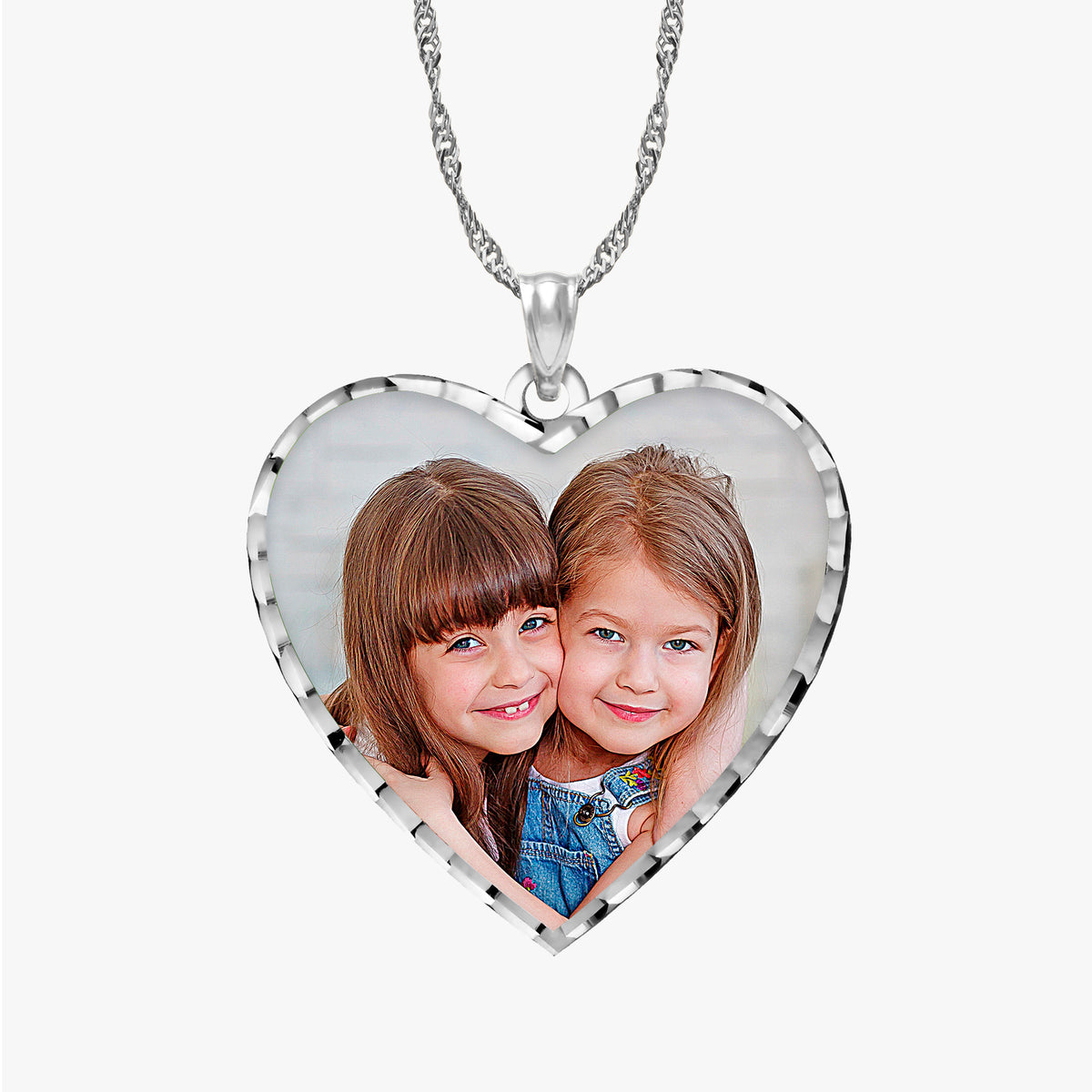 Modern Heart Photo Pendant with Diamond Cut Edge