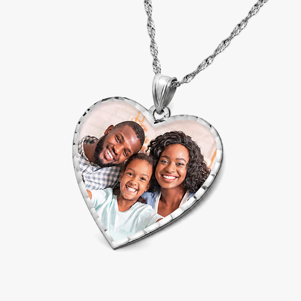 Modern Heart Photo Pendant with Diamond Cut Edge