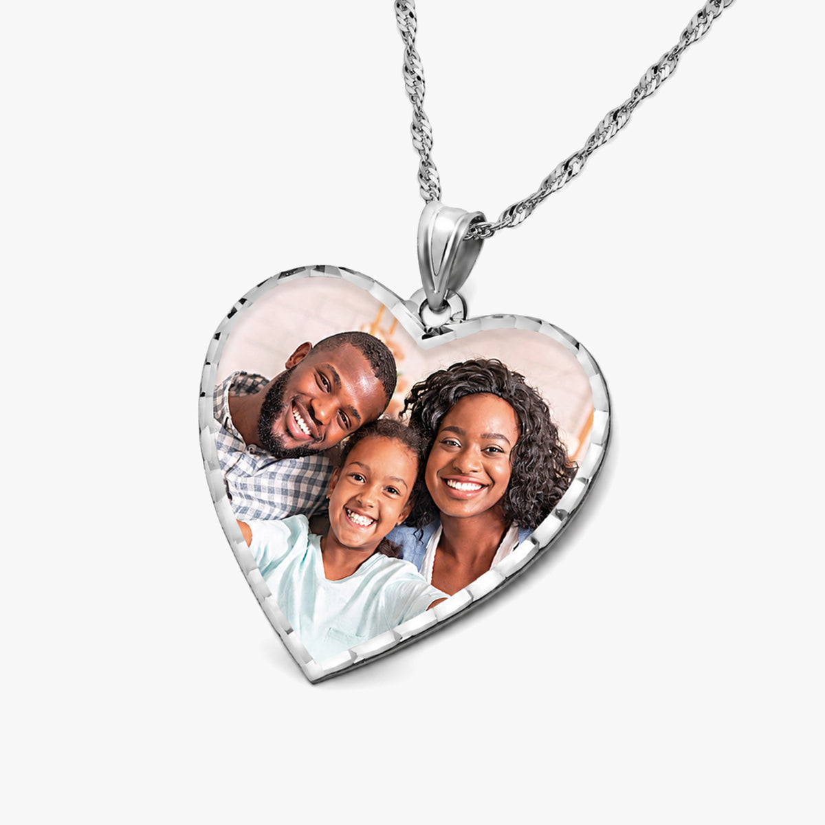 Modern Heart Photo Pendant with Diamond Cut Edge