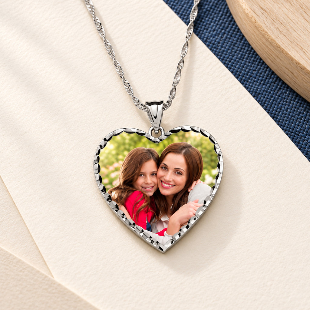 Modern Heart Photo Pendant with Diamond Cut Edge - lifestyle
