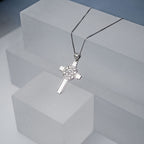Maltese cross badge necklace displayed on a light blue jewelry stand (PG102875, secondary photo 9)