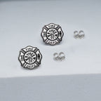 Fire department badge earrings on a light display surface (PG102876, secondary photo 6)