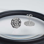 Fire department badge earrings on a reflective display surface (PG102876, secondary photo 8)