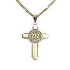 Gold firefighter badge cross pendant with engraved number (PG102877, secondary photo 1)