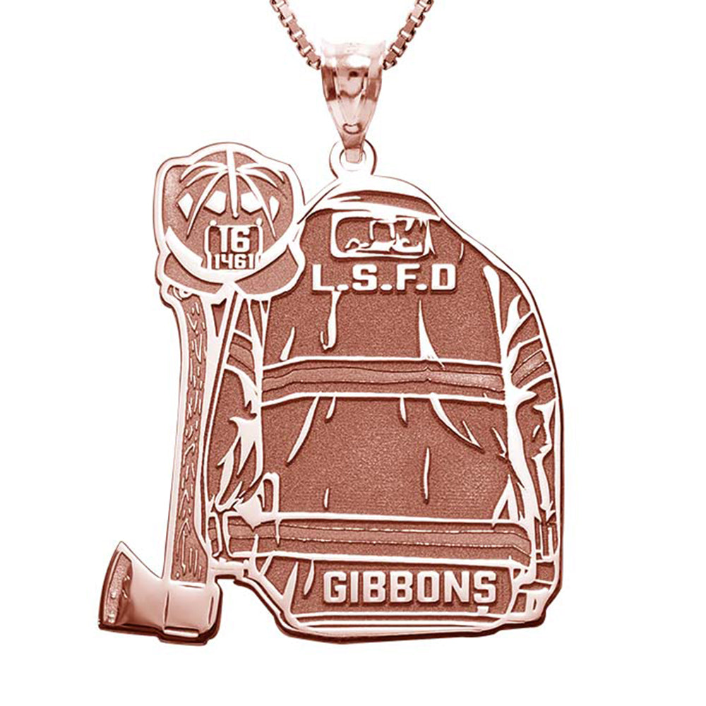 Firefighter uniform pendant shown with the Gibbons department engraving. (PG102878, secondary photo 8)