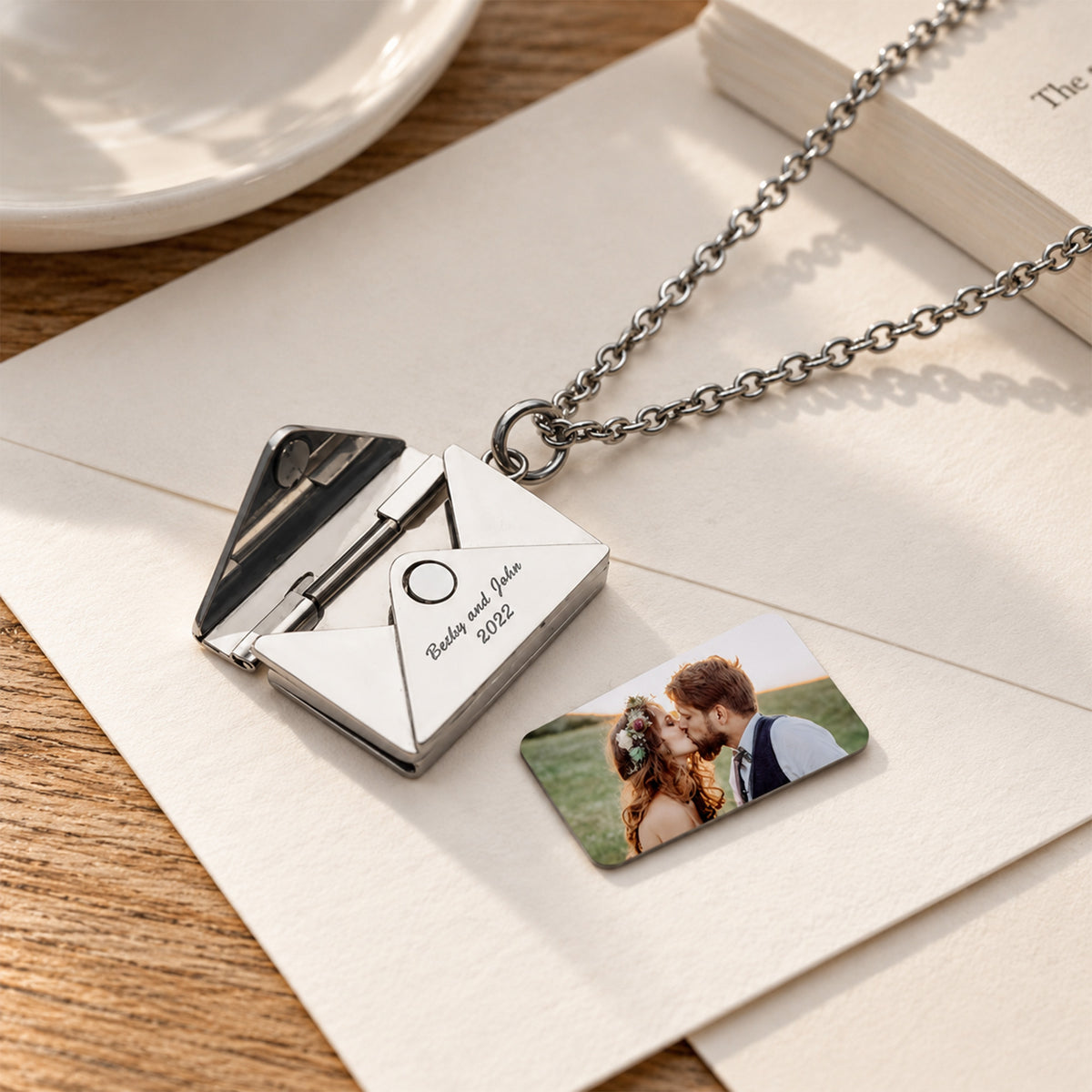 Stainless Steel Envelope Photo Locket - lifestyle