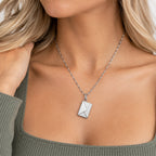 Stainless Steel Envelope Photo Locket - on model