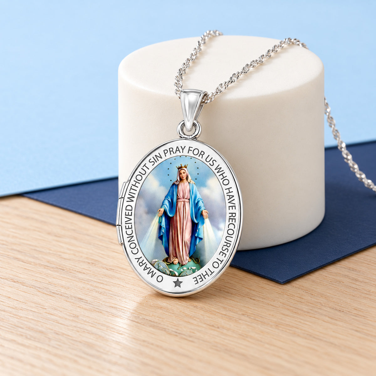 Miraculous Medal Exclusive Color Oval Locket - lifestyle