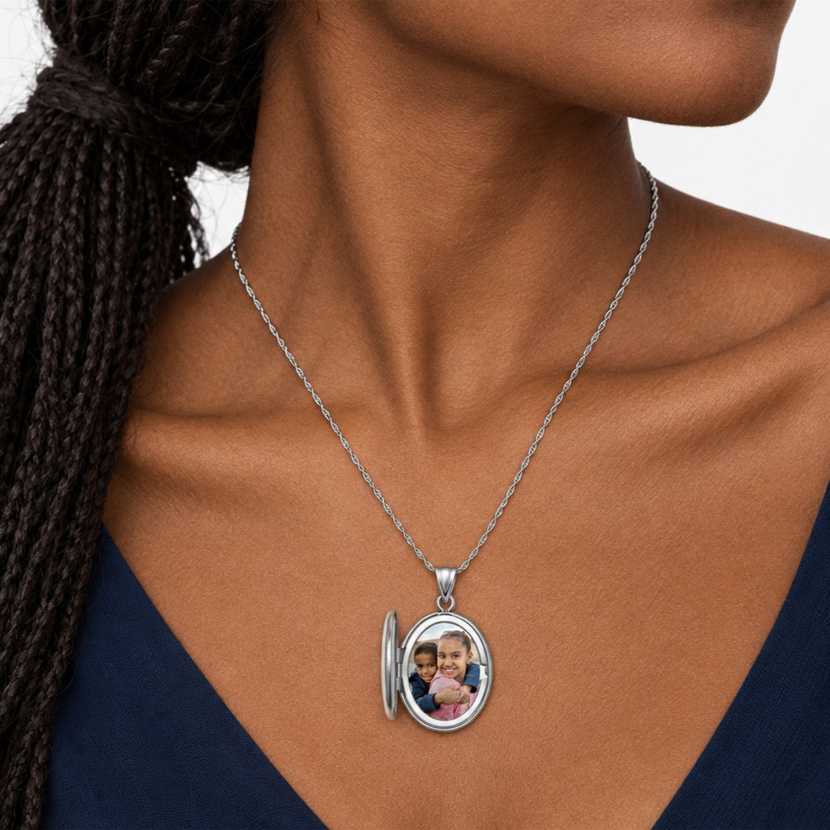 Miraculous Medal Exclusive Color Oval Locket - on model